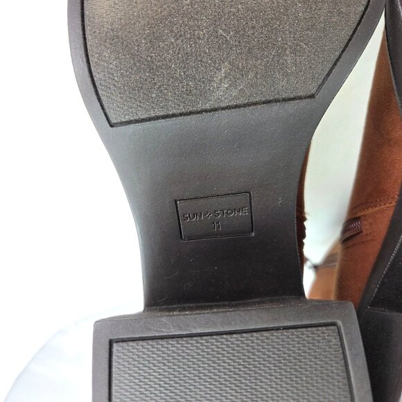 Sun + Stone Womens  Size 11 Tiannaa Faux Suede Square Toe Booties Brown Block He - Picture 4 of 9